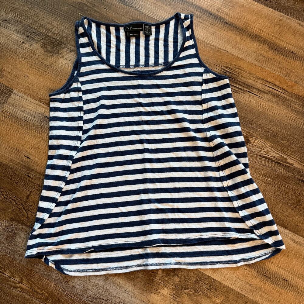Jones New York Navy White Linen Striped Tank XS
